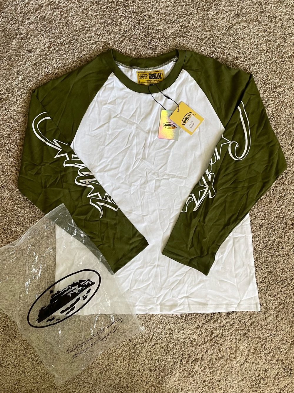 Corteiz Green and White Long Sleeve Tee NWT